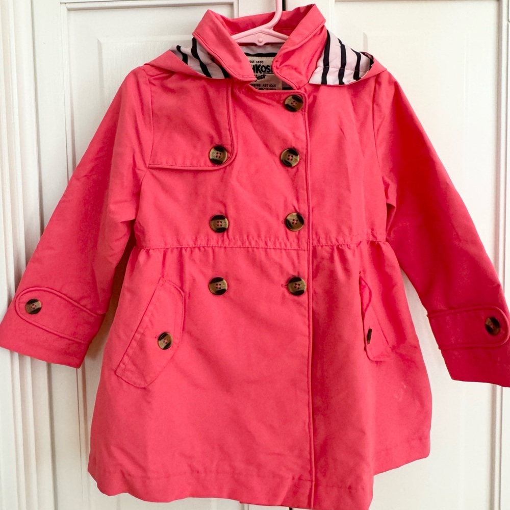 OshKosh B'gosh Coral Pink Hooded Double-Breasted Trench coat Raincoat